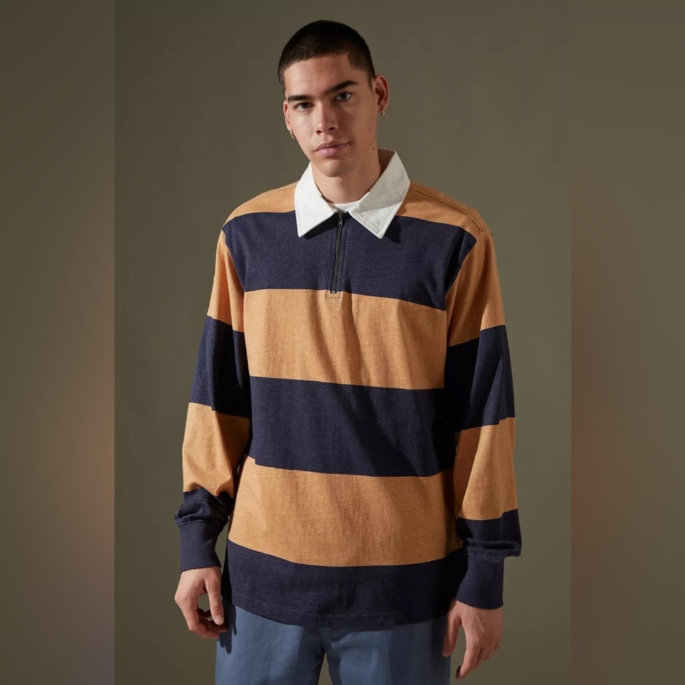Urban Outfitters Men’s 1/4 Zip Stripped Rugby Long Sleeve Shirt Sz L
